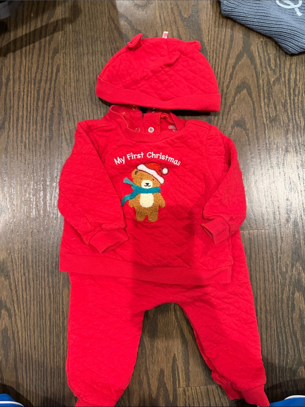 Little Me Red "My First Christmas" Quilted Baby Matching Set with Bear
